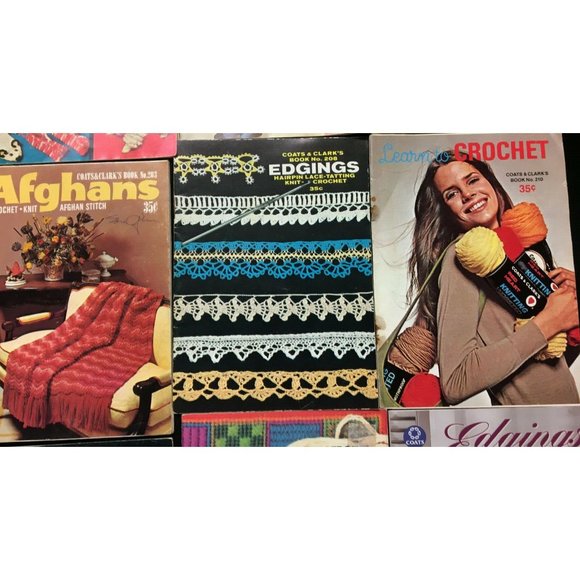 Coats & Clark's Book Lot of 9 Knit & Crochet Patterns Books 1960s-1970s 1994 - Picture 3 of 7